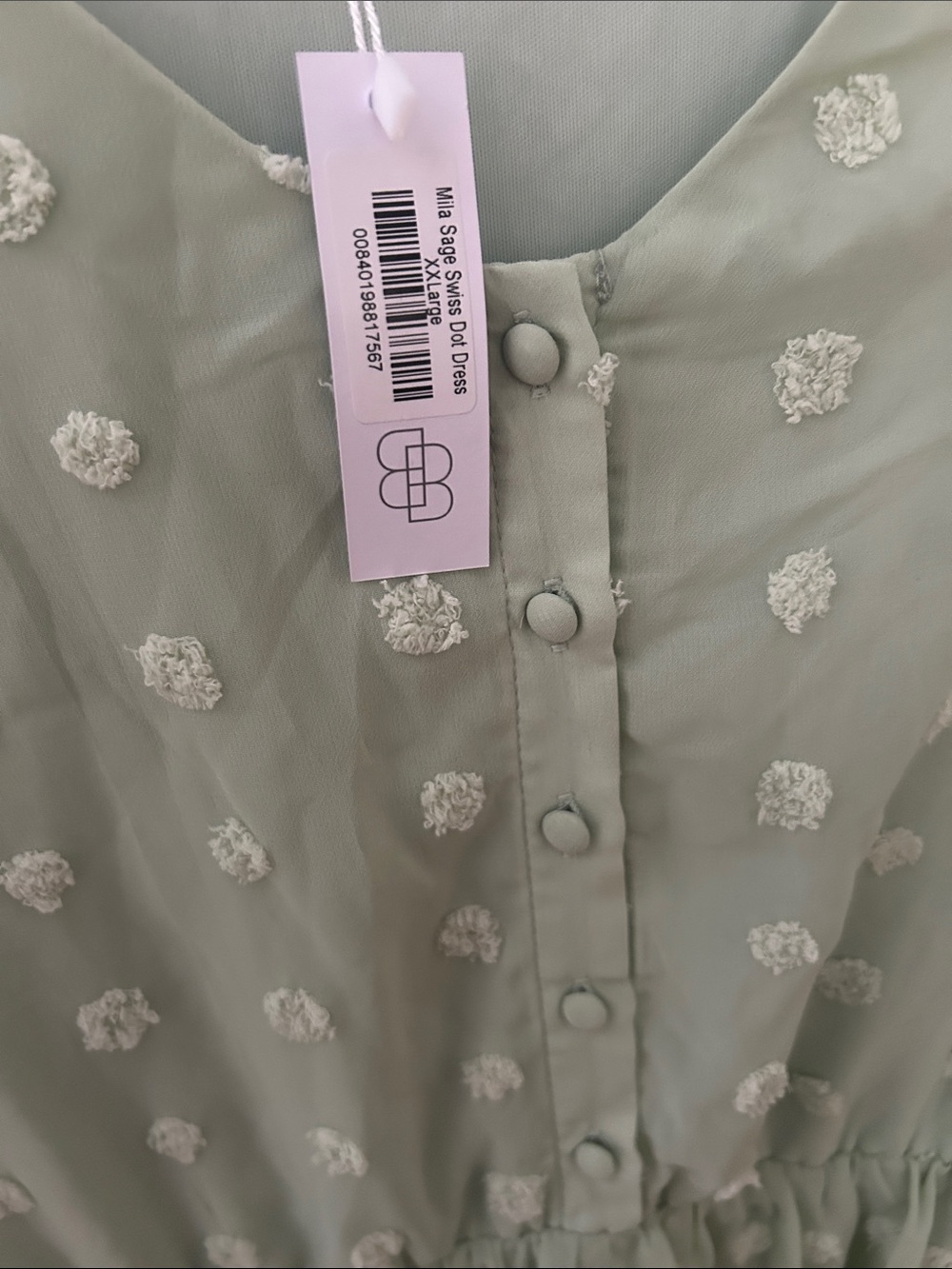 Baltic Born Light Green Swiss Dot Puff Sleeve Dress - Picture 3 of 5